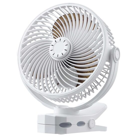Ventilator portabil cu acumulator si clips de prindere, port USB, 3 x viteze, 8 W, 170 mm, Alb