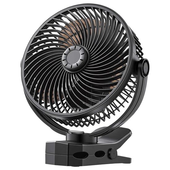 Ventilator portabil cu acumulator si clips de prindere, port USB, 3 x viteze, 8 W, 170 mm, Negru
