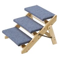 Scara pliabila cu 3 trepte pentru animale companie, Lemn, max 68 kg, suprafata anti-derapanta