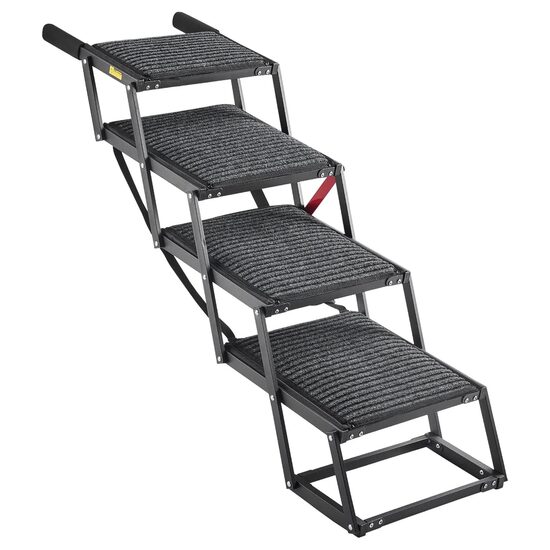 Scara pliabila cu 4 trepte pentru masina, Extra lata, Suprafata antiderapanta, max 91 kg, Otel, Negru