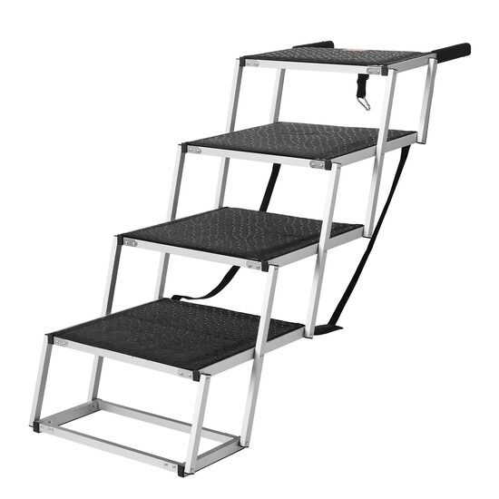 Scara pliabila cu 4 trepte pentru masina, Extra lata, Suprafata antiderapanta, max 113 kg, Aluminiu, Negru/Argintiu