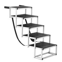 Scara pliabila cu 5 trepte pentru masina, Extra lata, Suprafata antiderapanta, max 68 kg, Aluminiu, Negru/Argintiu