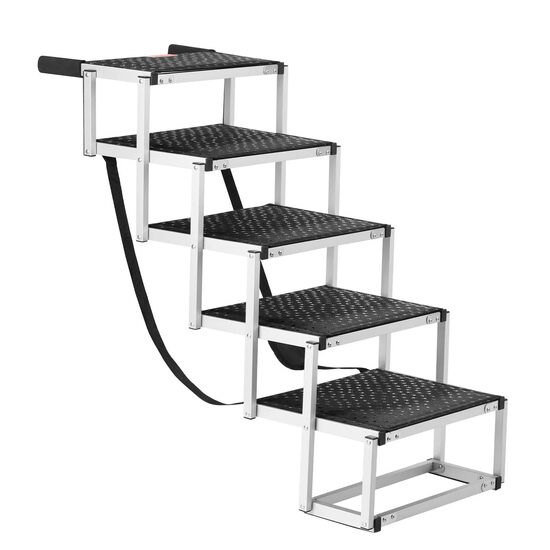 Scara pliabila cu 5 trepte pentru masina, Extra lata, Suprafata antiderapanta, max 68 kg, Aluminiu, Negru/Argintiu