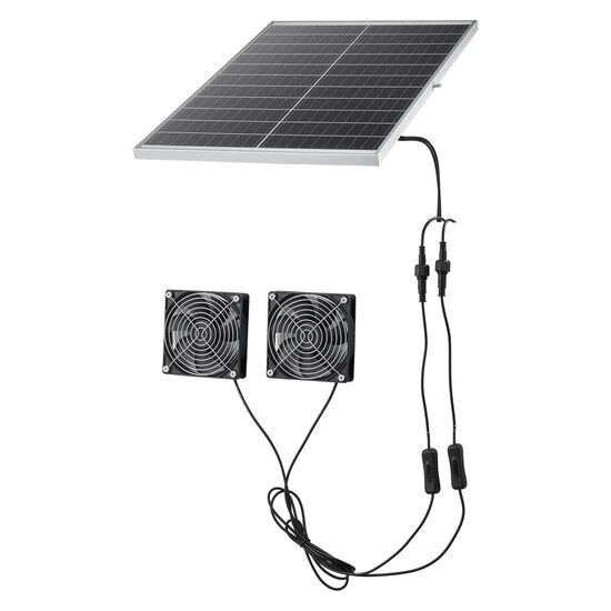 Set 2 x ventilatoare cu panou solar pentru sere/mansarde, 30 W, 2668 rpm, IP65
