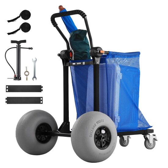 Carucior pentru nisip cu roti mari gonflabile, Pliabil, Capacitate 75 kg, Pompa