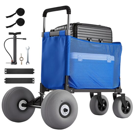 Carucior pentru nisip cu roti mari gonflabile, Pliabil, Capacitate 75 kg, Pompa, inaltime reglabila 845-1140 mm