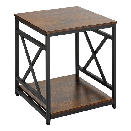 Masuta cafea, Lemn/Otel, 2 x niveluri, Maro/Negru, 45.7 x 45.7 x 51 cm