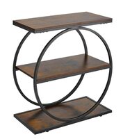 Masuta laterala, Lemn/Otel, 3 x niveluri, Maro/Negru, 60 x 30 x 65 cm