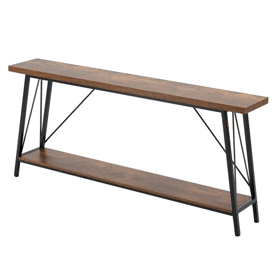 Masa consola ingusta, 2 x Nivel, Otel/Lemn, 180 x 30 x 80 cm