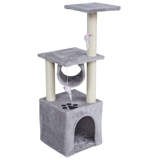 Ansamblu de joaca pentru pisici, 40x40x51 cm, Plus, Gri Inchis, stalp de zgariat, clopotel
