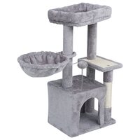 Ansamblu de joaca pentru pisici, 40x30x80 cm, Plus, Gri Inchis, stalp de zgariat, clopotel