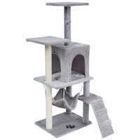 Ansamblu de joaca pentru pisici, 50x40x125 cm, Plus, Gri Inchis, stalp de zgariat, scara