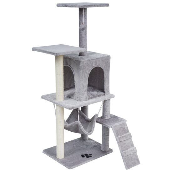 Ansamblu de joaca pentru pisici, 50x40x125 cm, Plus, Gri Inchis, stalp de zgariat, scara