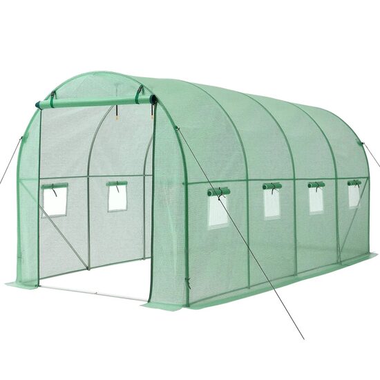 Sera tip tunel cu sistem de udare, 4.48x1.97x1.97 m, usa cu fermoar, cadru otel, 8 x ferestre