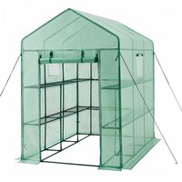Sera walk-in, 2 x niveluri, 14 x rafturi, usa cu fermoar, cadru otel, 137 x 206 x 196 cm