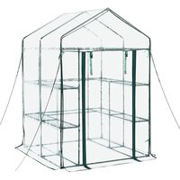 Sera walk-in, 2 x niveluri, 10 x rafturi, capac PVC, usa cu fermoar, cadru otel, 137 x 137 x 196 cm