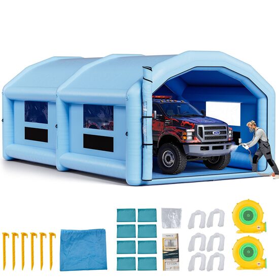 Cabina de vopsit gonflabila, dimensiune 10 x 6 x 4 m, 2 x suflanta 950/1100 W, Impermeabila, PVC, sistem filtrare