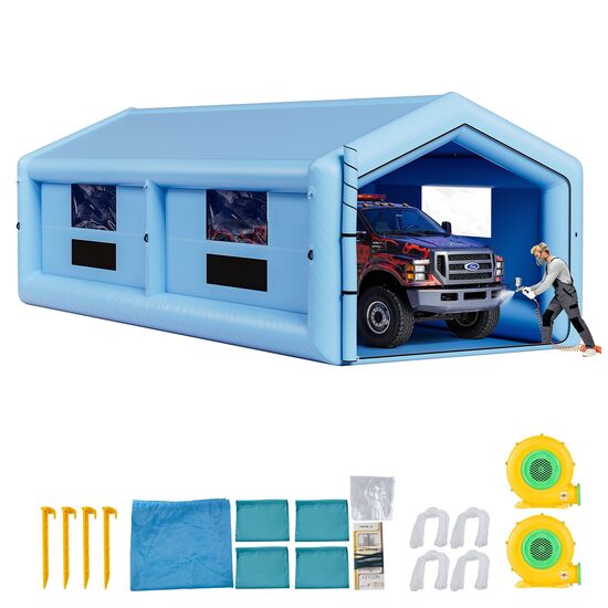 Cabina de vopsit gonflabila, dimensiune 12 x 5 x 4 m, 2 x suflanta 950/1100 W, Impermeabila, PVC, sistem filtrare