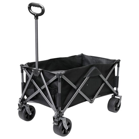 Carucior pentru plaja, Pliabil, max 100 kg, Negru, roti PVC, maner reglabil 66 – 107.5 cm, dispozitiv de blocare roti