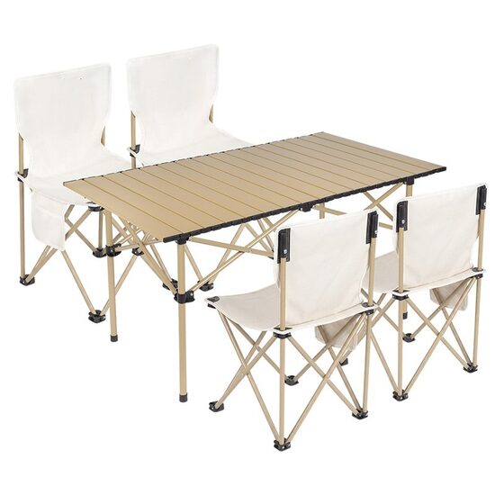 Set masa cu 4 scaune pentru gradina, Pliabile, cadru metalic, Blat detasabil