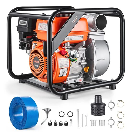 Motopompa pe benzina 3", Debit 1000 l/min, Putere 7 CP, Inaltime max 30 m, Adancime 7 m, Rotor fonta, 1 x furtun refulare 7.62 m