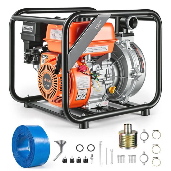Motopompa pe benzina 2", Debit 485 l/min, Putere 6 CP, Inaltime max 50 m, Adancime 7 m, Rotor fonta, 1 x furtun refulare 7.62 m