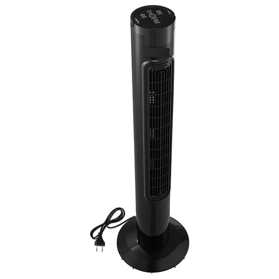 Ventilator turn, Oscilatie 50 grade, 3 x viteze, temporizare 12 ore, 37 dB, Negru, 50 W, Telecomanda