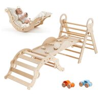 Spatiu de joaca Montessori 9in1 pentru copii, Lemn, 2 x masinute, Perna, Triunghi, Arc și Rampa, max 68 kg, anti-rasturnare