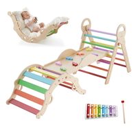 Spatiu de joaca Montessori 9in1 pentru copii, Lemn, Xilofon, Perna, Triunghi, Arc și Rampa, max 68 kg, Anti-rasturnare