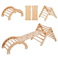 Spatiu de joaca Montessori 5in1 pentru copii, Lemn, Triunghi, Arc și Rampa, max 68 kg, Anti-rasturnare, Maro