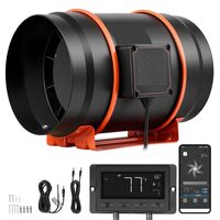 Ventilator pentru tubulatura cu control inteligent, 10 viteze, 164 W, diametru 203 mm, 1372 m³/h, functionare silentioasa 29 dB, senzor temperatura si umiditate