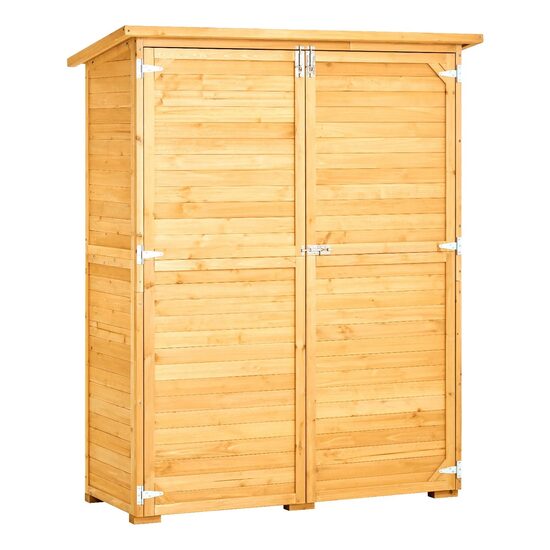 Casuta gradina din lemn cu cadru metalic, 800x500x1620 mm, Incuietoare, Maro