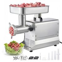 Masina profesionala de tocat carne, Inox, 1100 W, motor fara perii, Capacitate 9.5 kg/min, 2 x site, accesoriu carnati