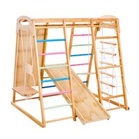 Spatiu de joaca Montessori 9in1 pentru copii, Lemn, Leagan, Topogan, franghie, max 113 kg, anti-rasturnare