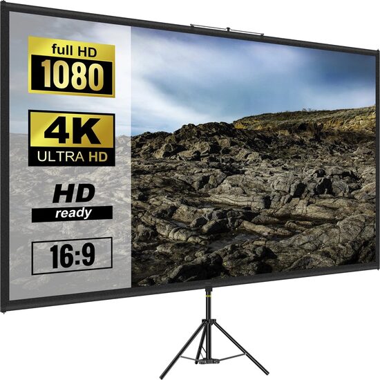 Ecran de proiectie cu trepied, 60 inch, 16:9 4K 1080 HD, unghi larg 160°, Interior/Exterior, geanta transport, Portabil