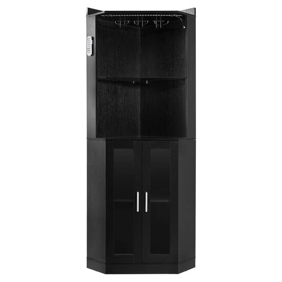 Suport de colt pentru sticle si pahare, Lumina Led RGB Bluetooth, 500 x 500 x 1700 mm, Negru