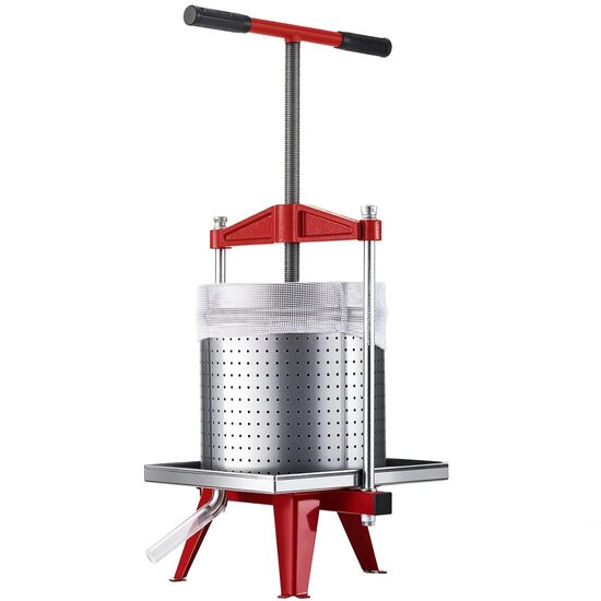 Presa manuala profesionala pentru struguri/fructe moi, Volum 18 l, Lemn fag si otel, 2 x saci filtranti
