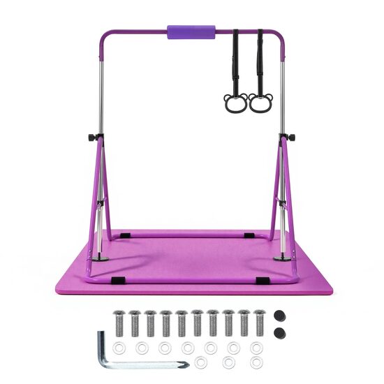 Bara gimnastica pliabila pentru copii, max 63 kg, Inaltime reglabila 914-1321 mm, saltea, 2 x inele, Violet