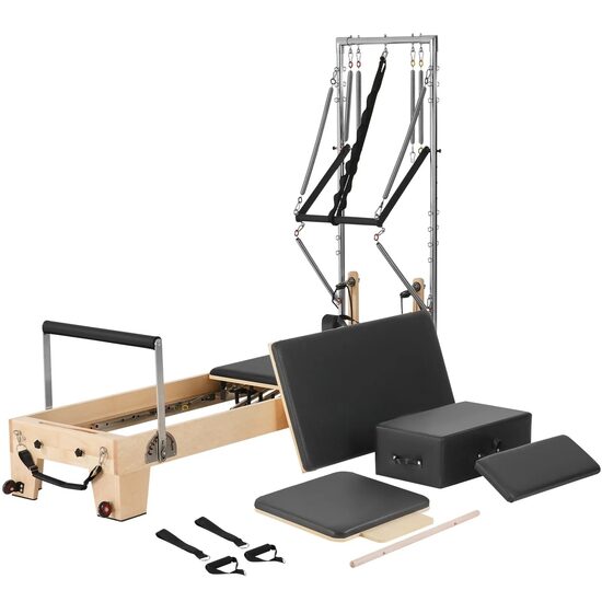 Aparat de antrenament pilates, Lemn/Otel, rezistență dublă arc și cablu, max 180 kg, 2400x735x1990 mm