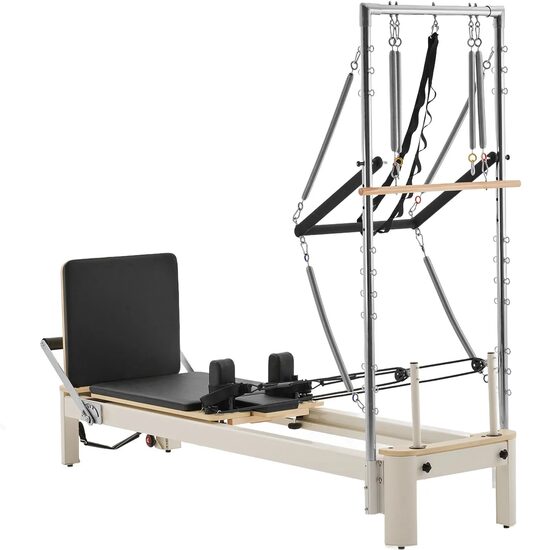 Aparat de antrenament pilates, Lemn/Otel, rezistență dublă arc și cablu, max 180 kg, 2450x760x2010 mm