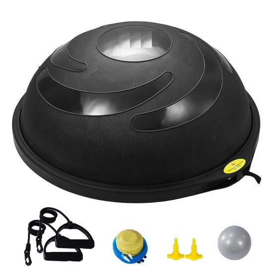 Dispozitiv jumatate minge pentru echilibru fitness, Pompa picior, max 680 kg, Diametru 660 mm, 2 x benzi elastice
