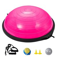 Dispozitiv jumatate minge pentru echilibru fitness, Pompa picior, max 680 kg, Diametru 660 mm, 2 x benzi elastic, Roz