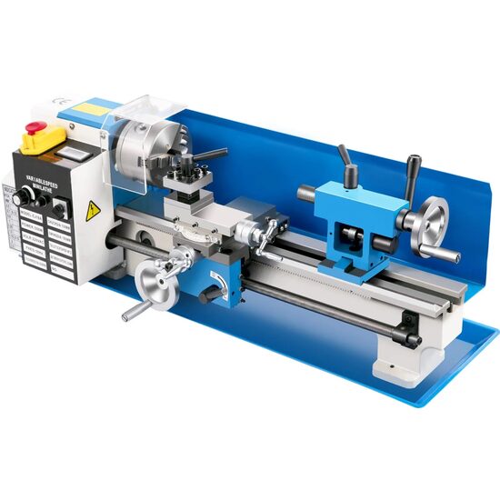 Mini Strung profesional pentru prelucrare metal, 550 W, viteza variabila 150-2500 rpm, mandrina cu 3 falci, display digital