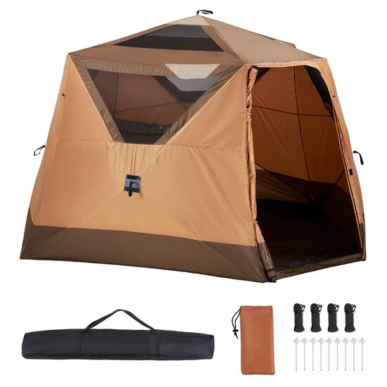 Cort instant pop-up, 213x330 cm, Inaltime 204 cm, 4-6 persoane, ferestre ventilatie, Maro