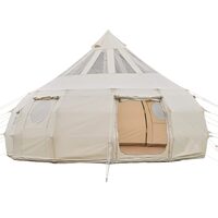Cort iurta 4 sezoane glamping, Diametru 5 m, Inaltime 3.15 m, 10-12 persoane, ferestre plasa, panza respirabila, bej