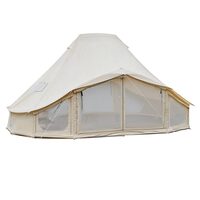 Cort iurta 4 sezoane glamping, 6 x 4 x 3.1 m, Capacitate 10-12 persoane, ferestre plasa, panza respirabila, bej, orificiu cos soba