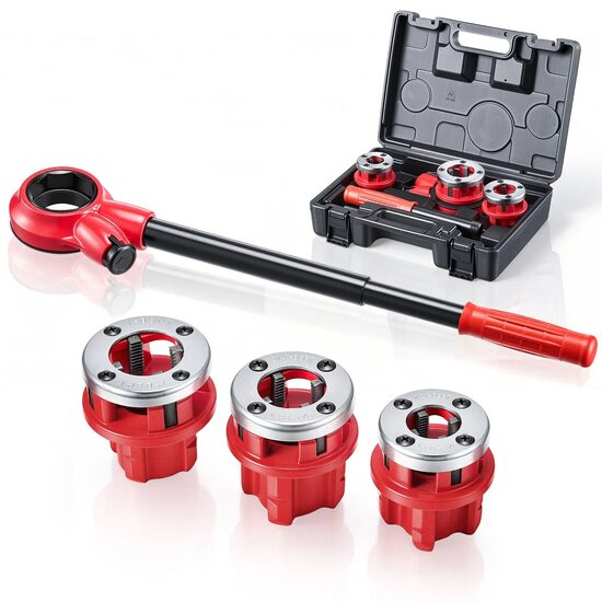Trusa filiera tevi, 1/2", BSPT de 3/4", BSPT de 1", utilizare intensa, matrice calite 9CrS
