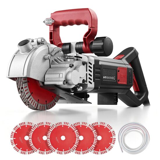 Masina de taiat caneluri in beton 5 x discuri 160 mm, Putere 5000 W, 5460 rpm, ghidaj laser, taiere asistata cu apa