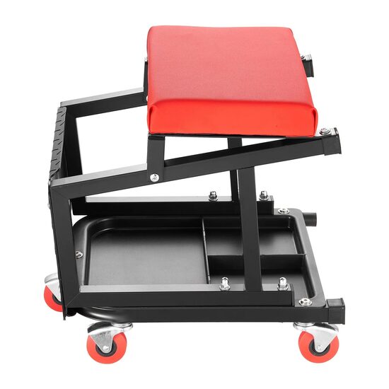 Scaun de atelier cu treapta, 5 x roti, pivotare 360°, capacitate 136 kg, tavita