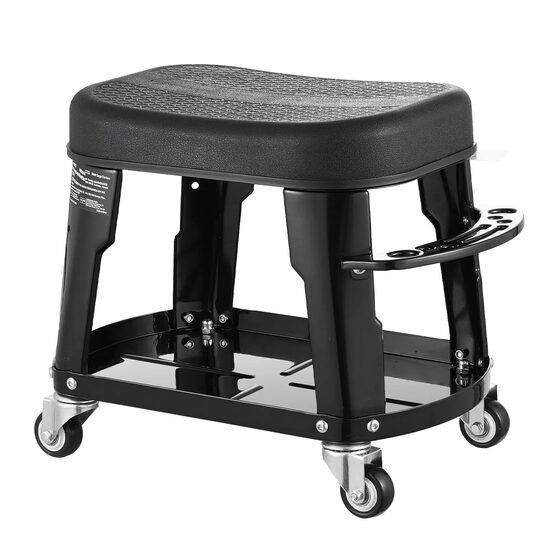 Scaun de atelier, 4 x roti, pivotare 360°, capacitate 136 kg, tavita, 440 x 270 x 350 mm